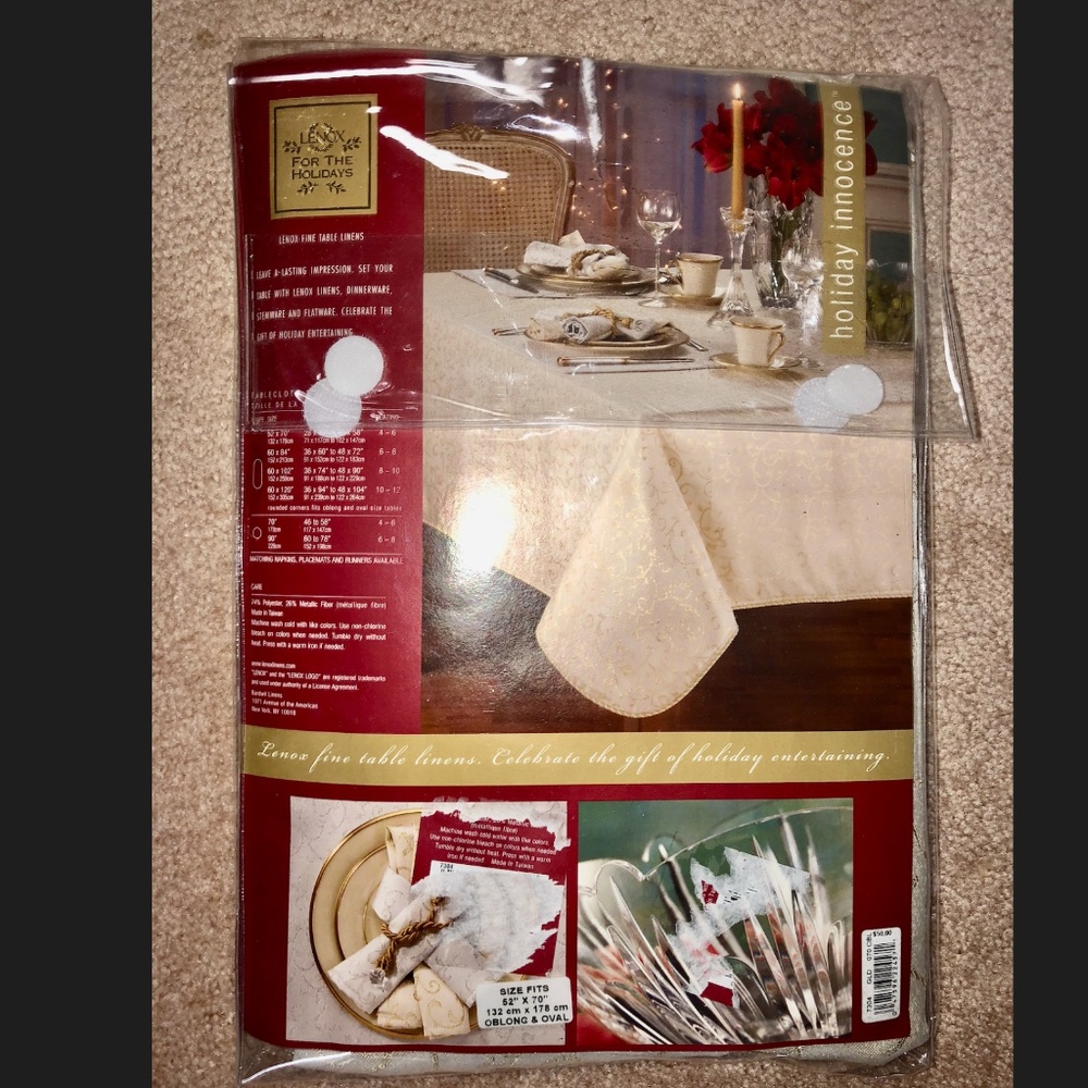 NWT Lenox Holiday Table Oblong Cover  Ivory Gold detail